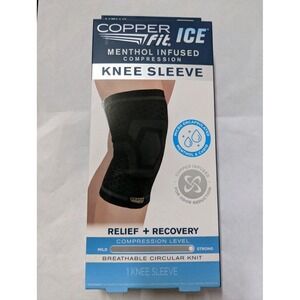 Copper Fit Ice Knee Compression Sleeve Infused with Menthol and CoQ10 L/XL Black